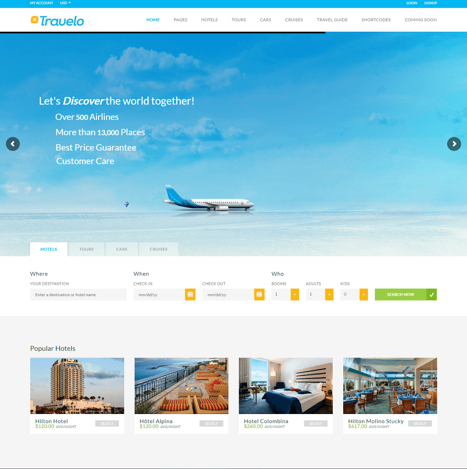 Travelo – Travel/Tour/Car Rental/Cruise Booking WordPress Theme 