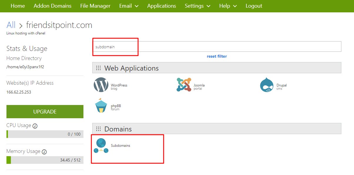 how to create a subdomain